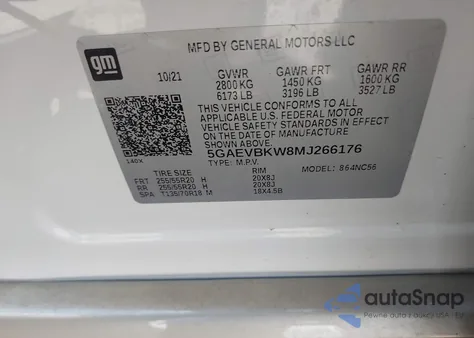 2021 Buick Enclave Awd Premium from USA, damaged, VIN 5GAEVBKW8MJ266176